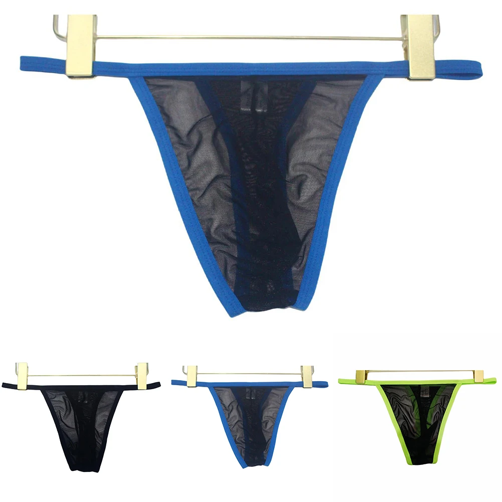 رجل مثير شبكة منخفضة الخصر الانتفاخ الحقيبة g-سلسلة ثونغ ملخصات الملابس الداخلية تنفس السروال يتعرض بعقب الكلسون