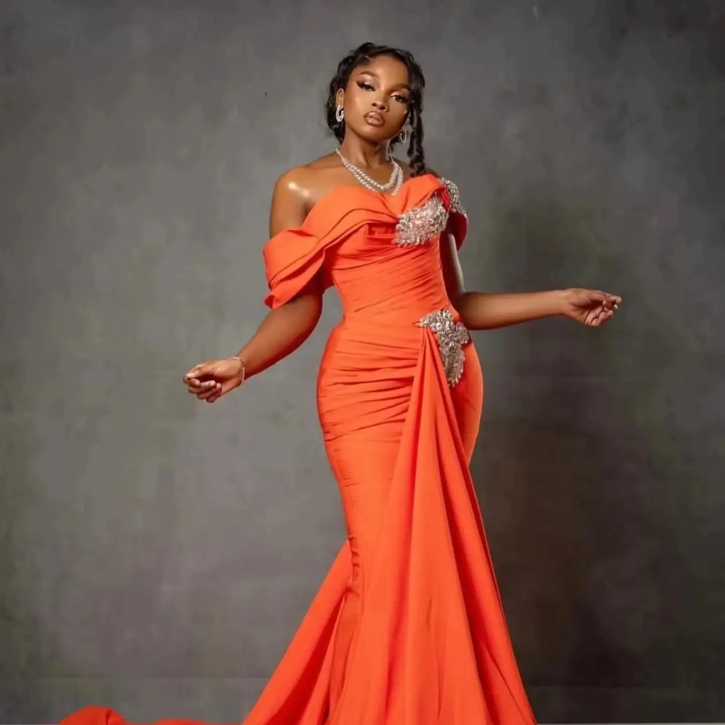 

Aso Ebi оранжевые платья русалки для выпускного вечера милые стразы атласные вечерние вечерние платья для второго приема на день рождения платье для