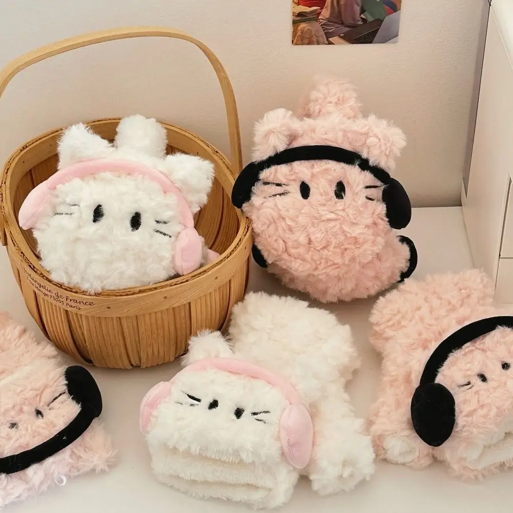 

Soft Cat Half Finger Gloves Windproof Flip Cartoon Mittens Keep Warm Earflap Fingerless Gloves Riding