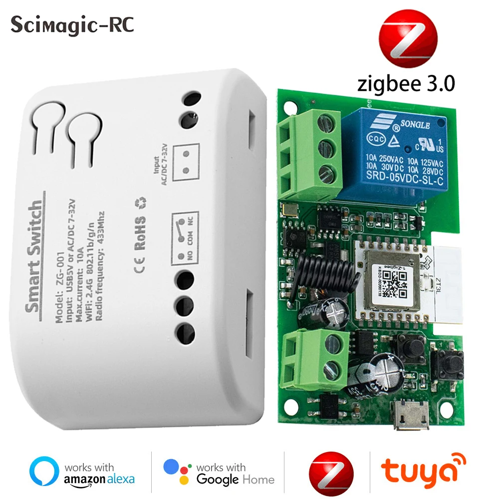 1CH Zigbee Tuya Module Smart Light Switch 85-250V Relay DIY Breaker AC DC 7-32V 85-250V Works Alexa Google Assistant