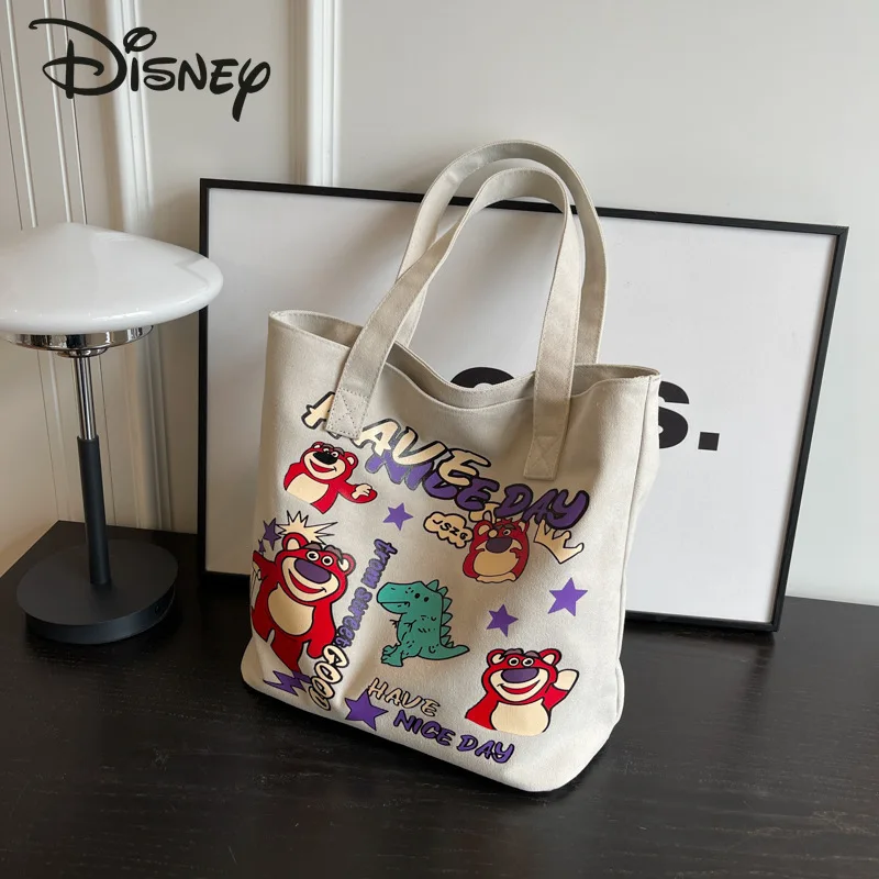 

Disney Strawberry Bear 2023 New Handbag Fashion High Quality Canvas Bag Casual Versatile Large Capacity Women's Shopping Bag