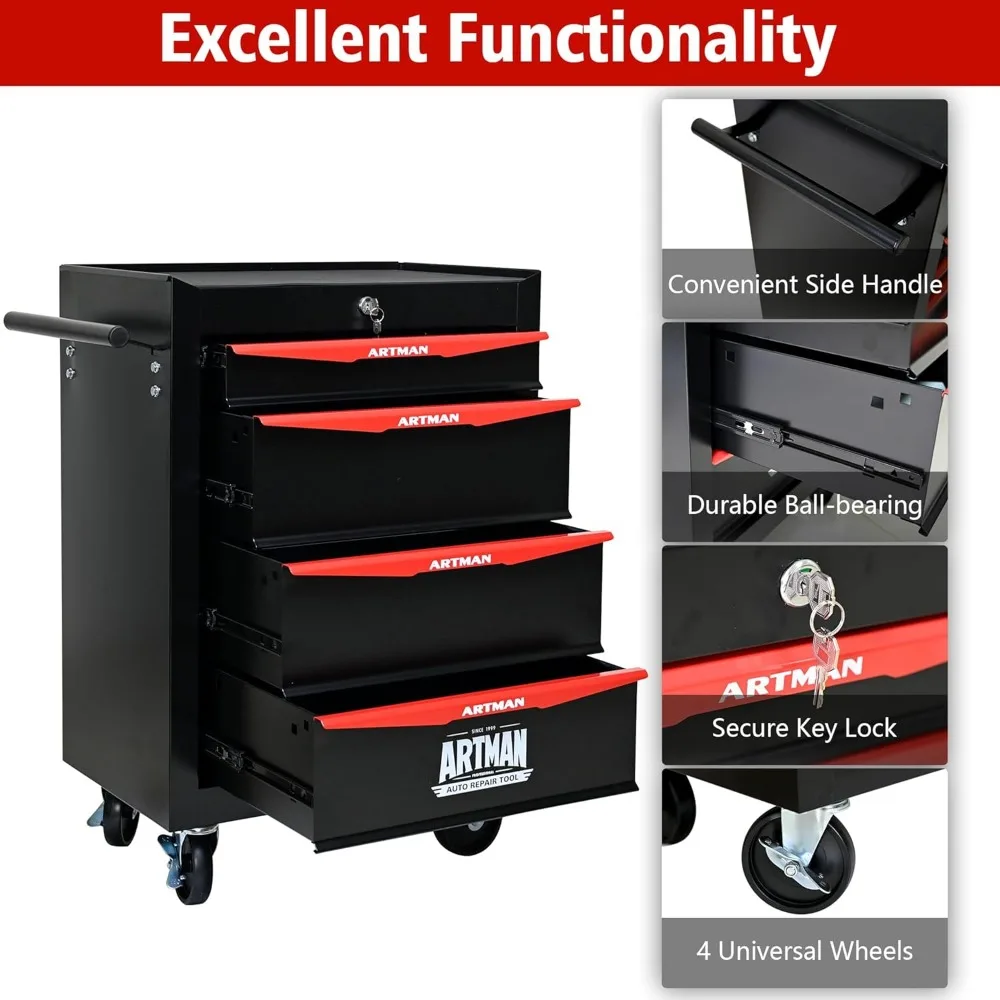 صندوق تخزين أدوات دوارة متعدد الوظائف مع 4 أدراج، منظم عربة شديد التحمل لورشة العمل وكفاءة المستودعات #6