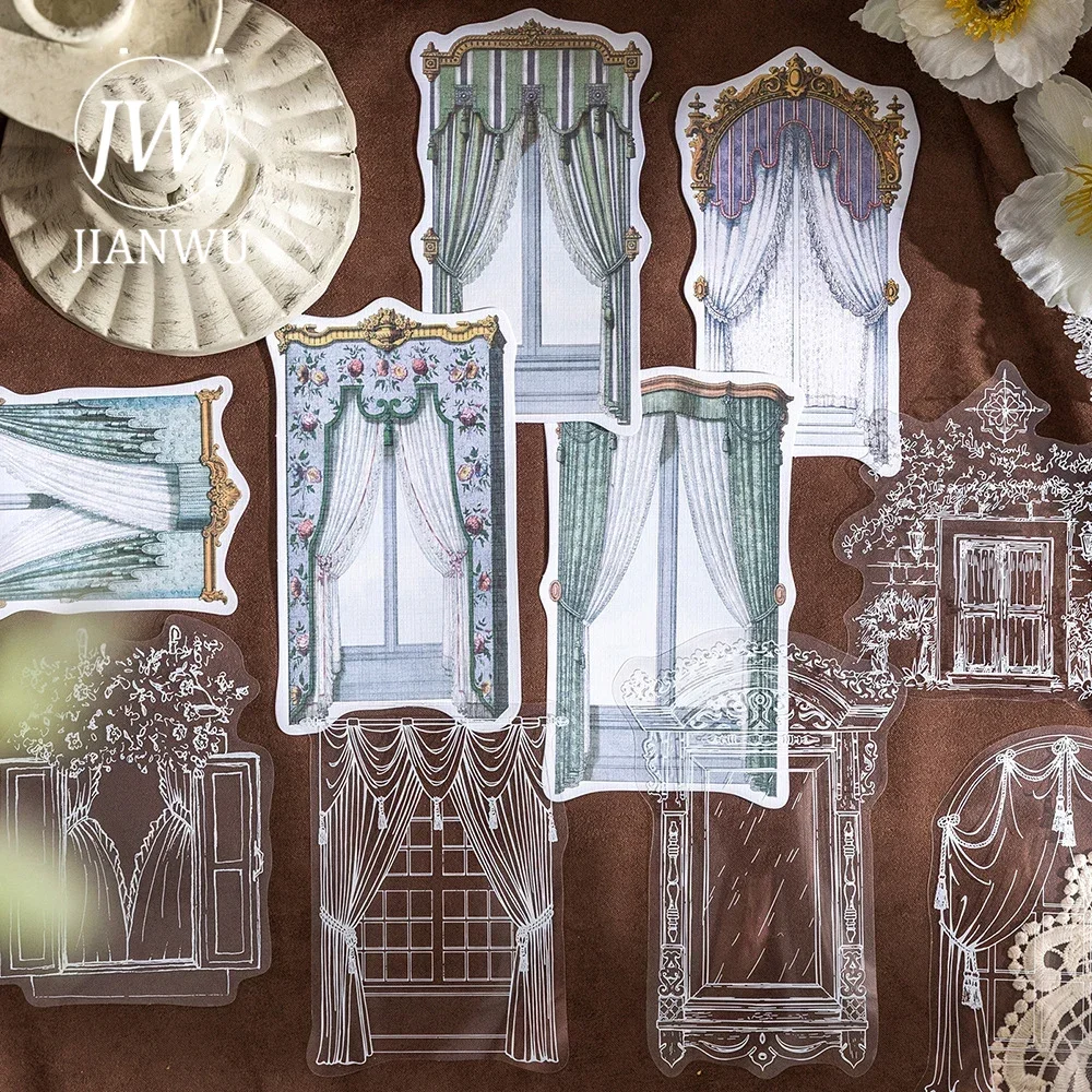 

JIANWU Lattice Window Series Vintage Lace Palace Flower Window Landscape Material Collage Sticker Creative Journal Stationery