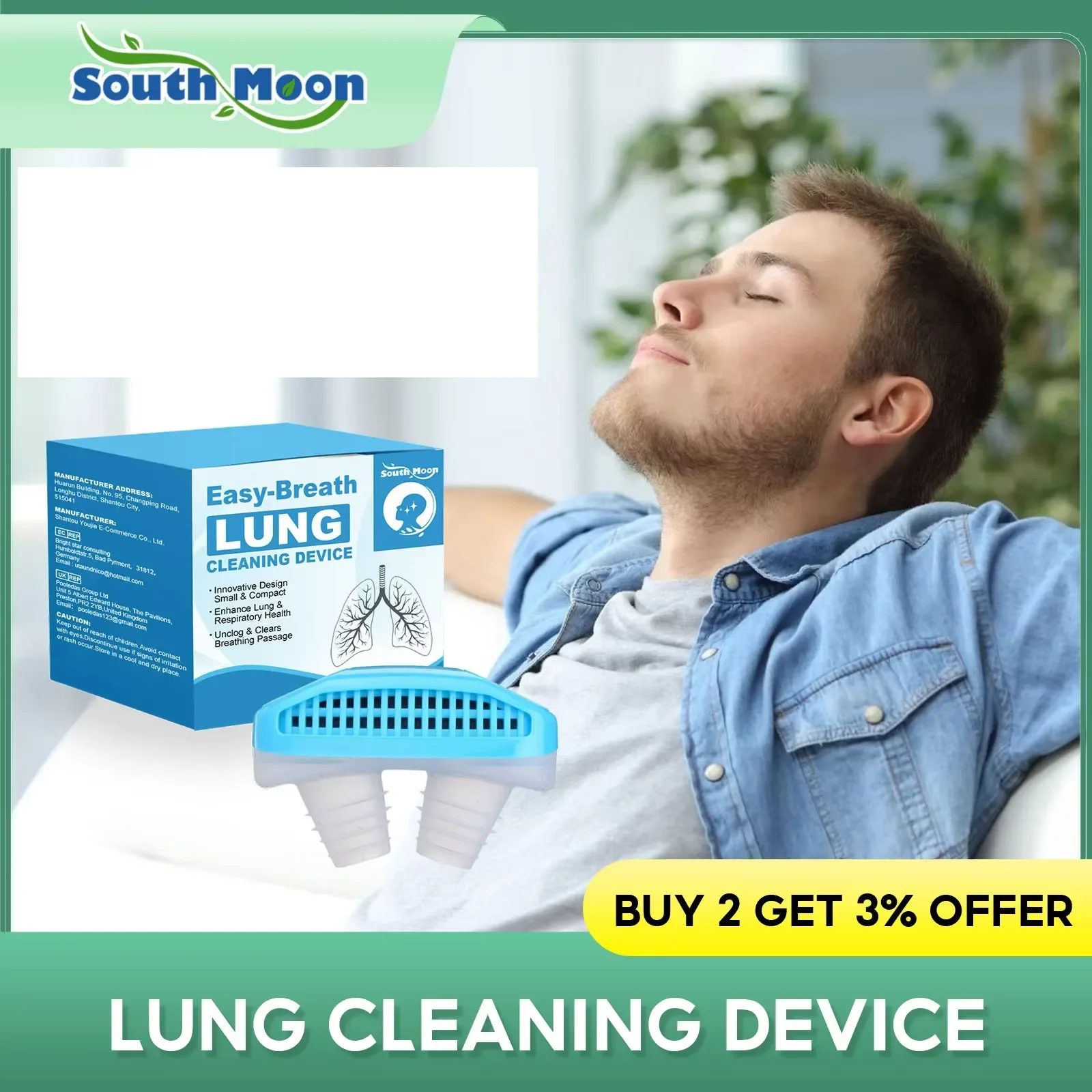 Lungs Cleaning Treatment Device Cough Asthma Relief Improve Nasal Congestion Smooth Breathing Relax Stress Detox Lungs Cleaner