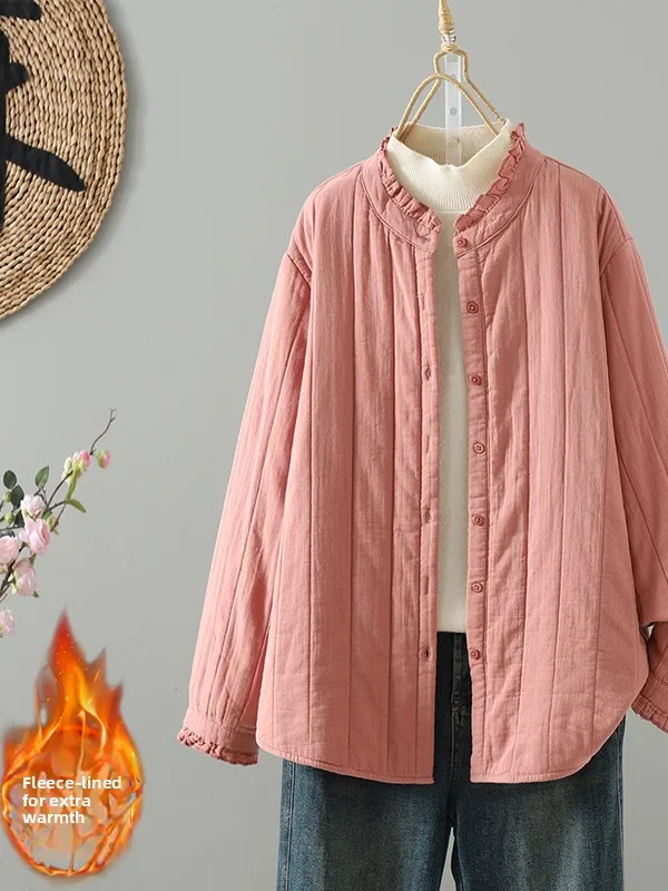 

Thiened Long Sve Cotton Jaet, женская деловая повседневная одежда свободного кроя, однотонная утягивающая верхняя одежда irt на осень...