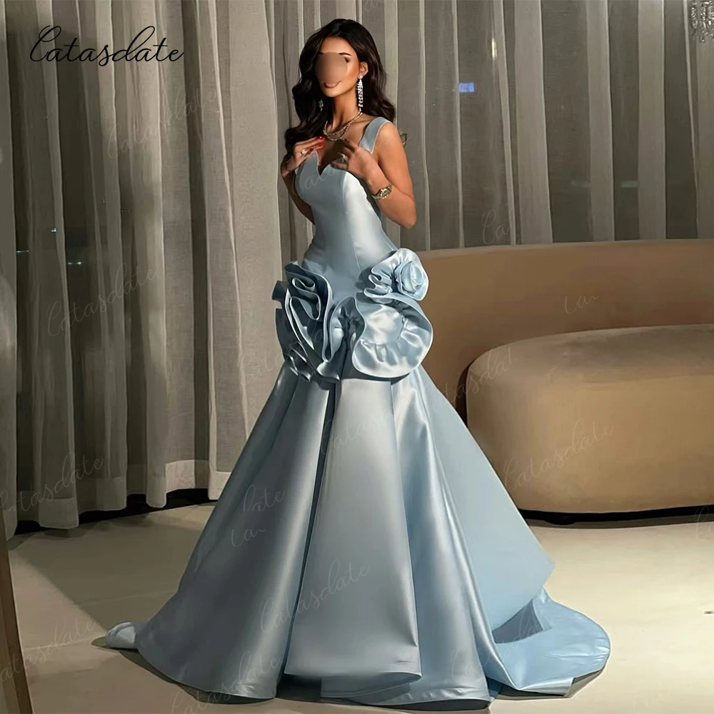 فستان حفلات Catasdate زهور ثلاثية الأبعاد على شكل حرف A فستان حفلات من الساتان على شكل قلب مناسب رسمي للنساء حسب الطلب