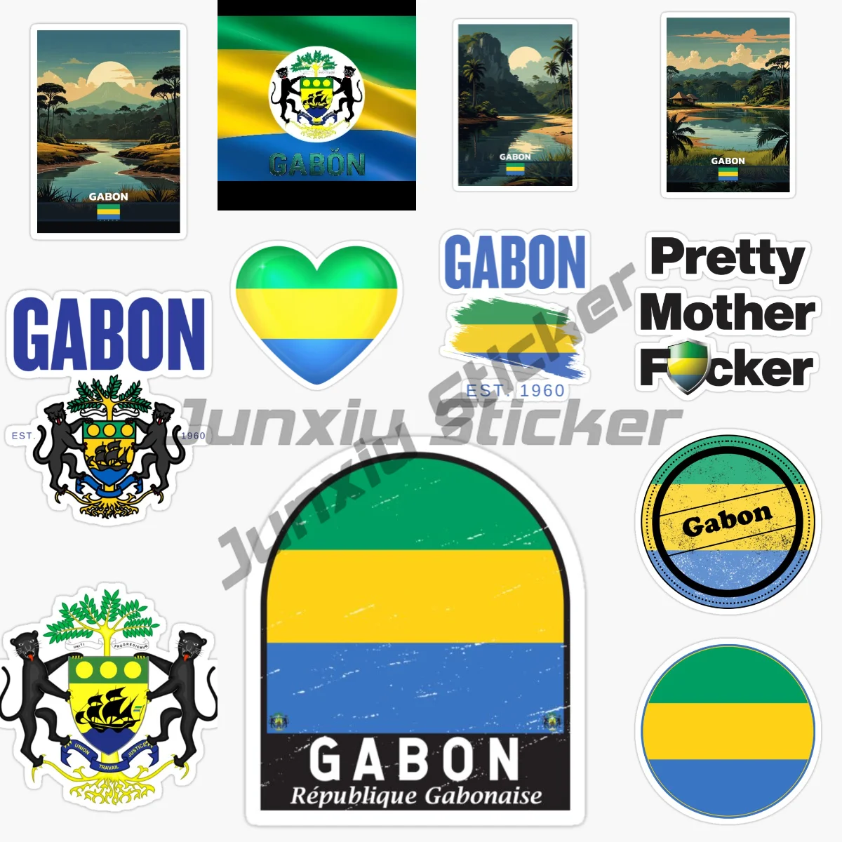 

Creative GABON Stickers GABON Flag Map PVC Sticker GABON Coat of Arms Vinyl Car Decals for Motorcycle Helmet Camper Decor