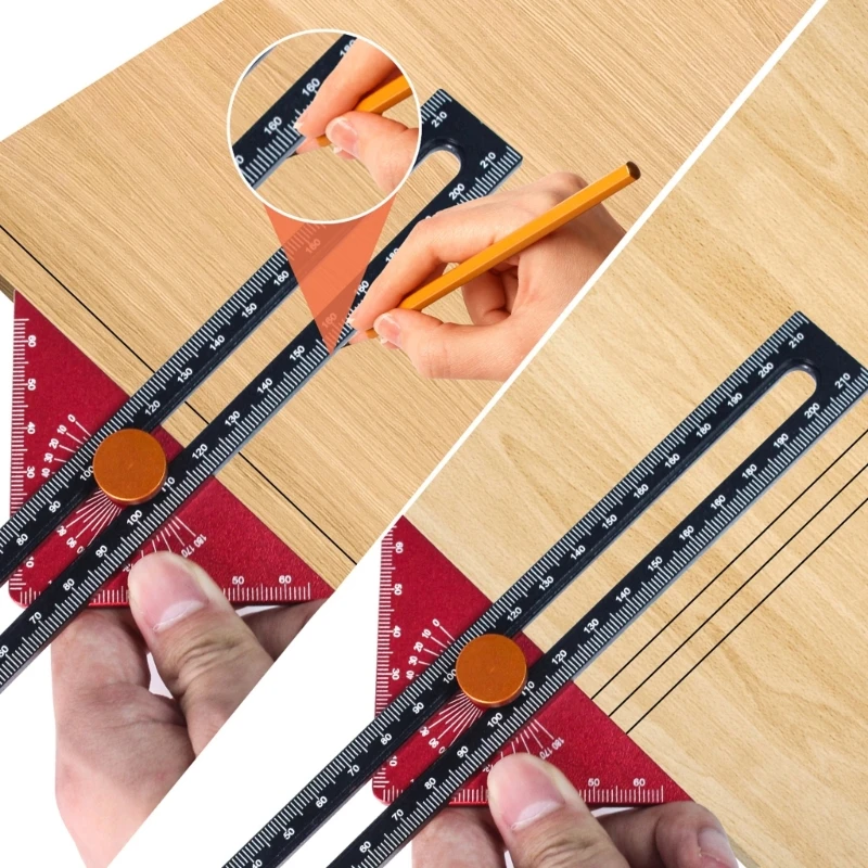 Multifunctional Woodworker's Triangles Rulers, 180 Degree Adjustable Protractors Angled Finders Scale Scribing Tool Easy to Use