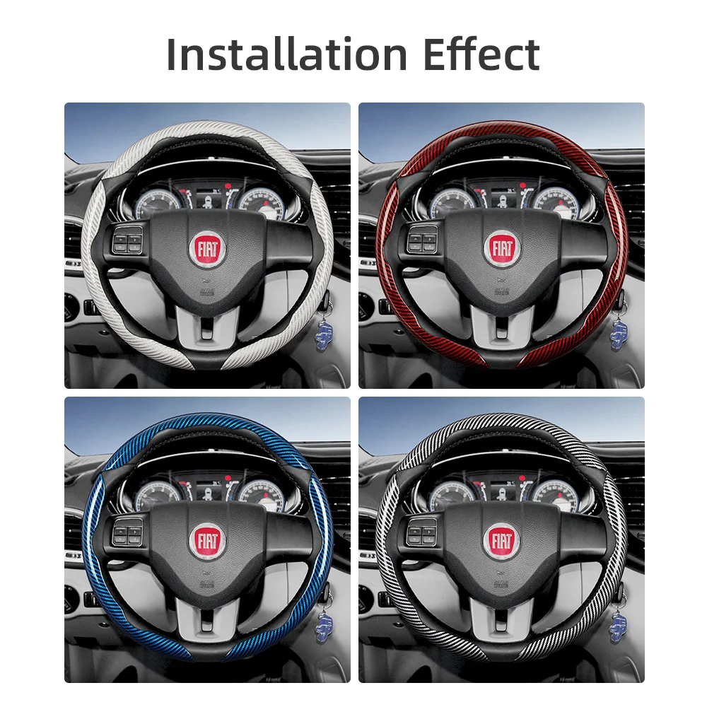 Suitable for Fiat Carbon Fiber Texture Steering Wheel Cover with Segmented Quick-Release Design, Durable for 500 Panda Pandina Tipo Egea Strada Pulse Cronos Mobi Argo Fiorino Ducato Toro Doblò 500X 600