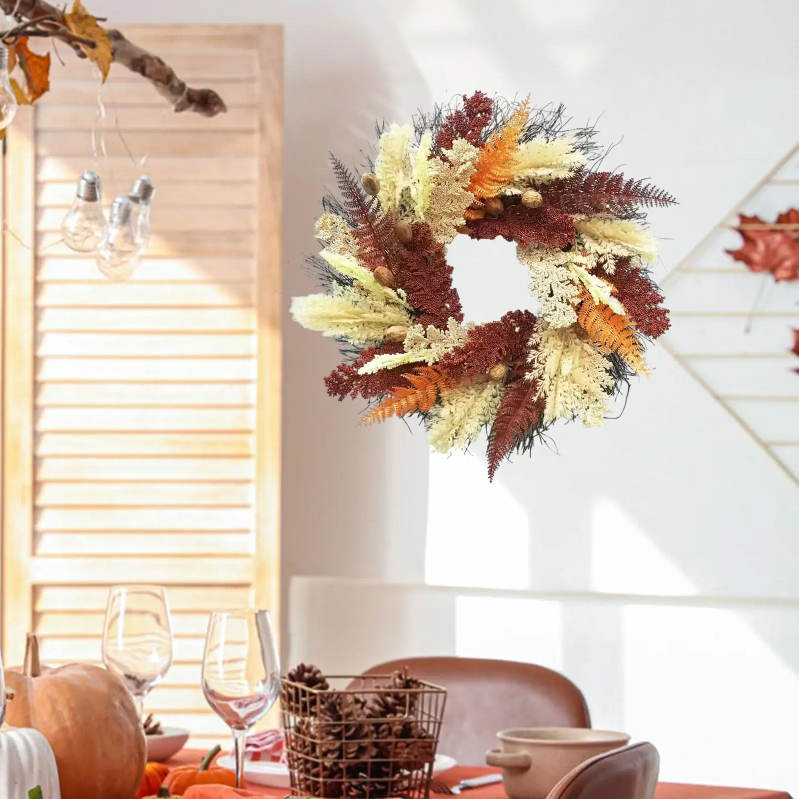 Artificial Wheat Ears Wreath Fall Wreath for Festival Wall Thanksgiving Day