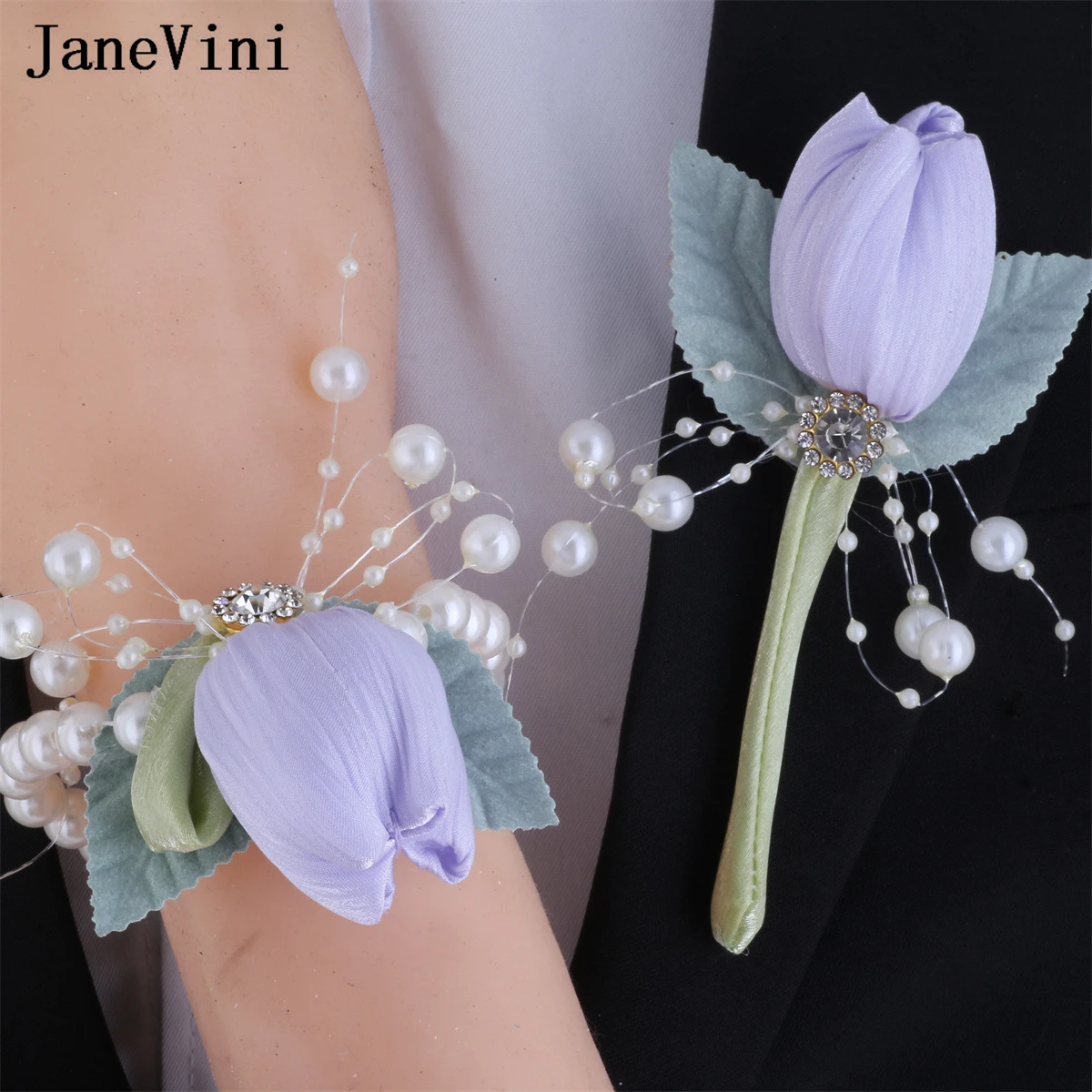 JaneVini 2024 Lavender Purple Tulip Boutinniere Mariage Pour Homme Pink Corsage Bride Flowers Brooches Men Suits Buttonholes