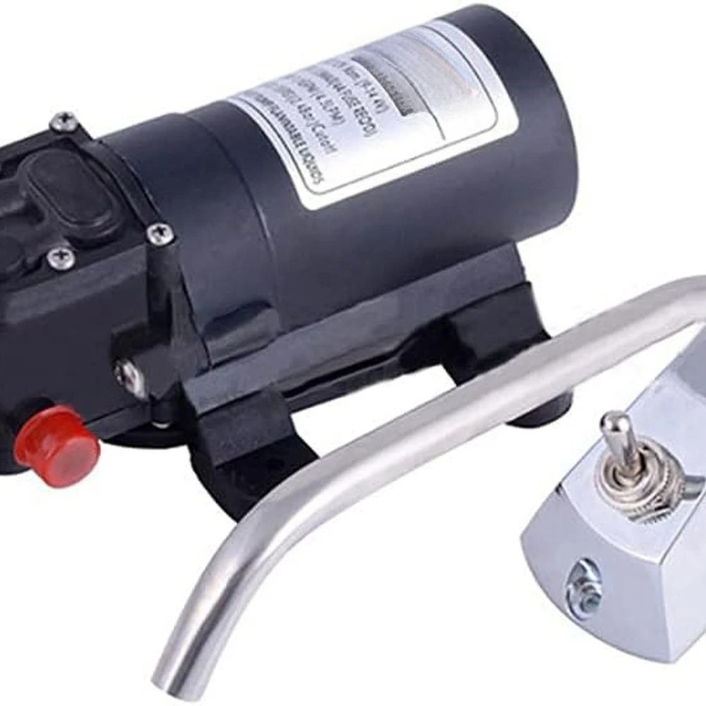 12V Diaphragm Pump with 360° Rotating Tap and Pressure Switch for RVs and Boats, 1.1 GPM, 35 PSI