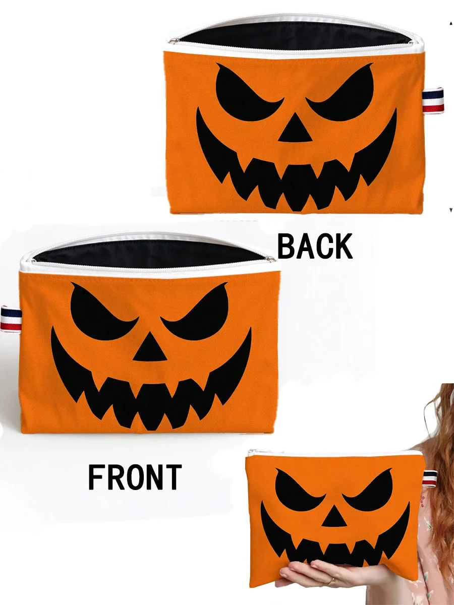 Halloween Spooky Pumpkin WOMEN Makeup Bag Zipper Pouch,Fade-Resistant Cosmetic Bag,Travel Toiletry Organizer,Storage Zipper Bag