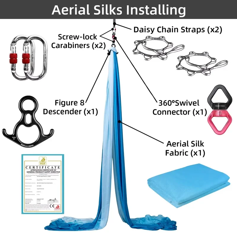 Hot Sale SGS Certified Aerial Silk 13Yards/12M Aerial Tricot Fabric Latest Multifunction Anti-gravity for Yoga Training
