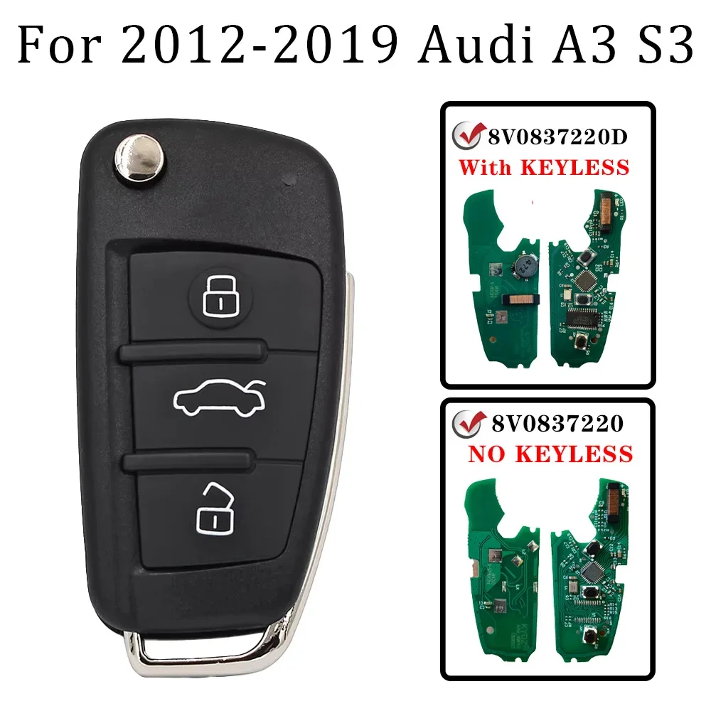 For AUDI A3 S3 2012 2013 2014 2015 2016 2017 2019 8V0837220D 8V0837220 Remote Fob Flip Smart Key MQB 48 Chip 434MHZ