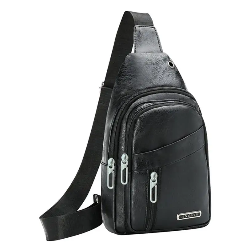 New  Leather Chest Bag Men Travel Crossbody Bag Business Black Chest Pack Casual Sling Bag Male Shoulder Messenger Bag