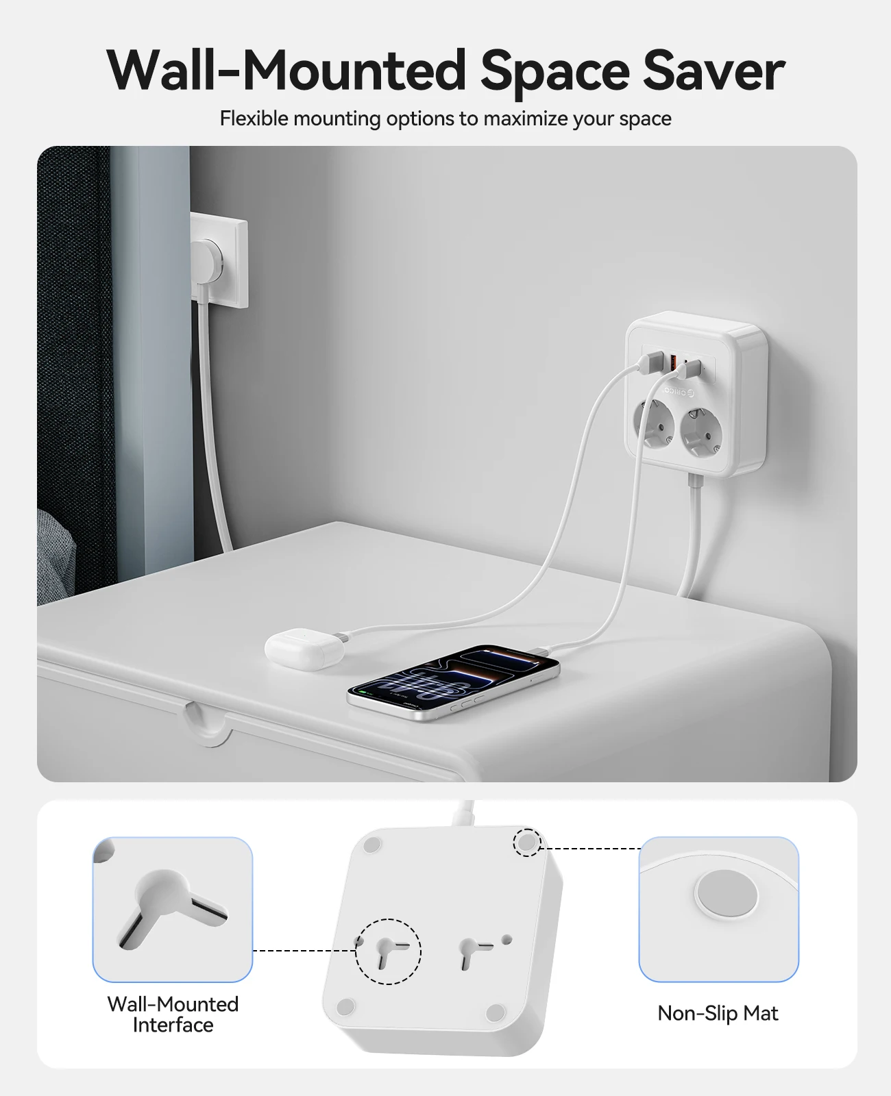 ORICO PD20W Desktop Charge Square Power Strip 3m Extension Cable Electrica Socket Charging Station For Phone Laptop