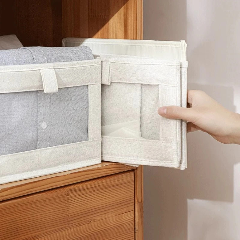 1/3/5PCS Windowable Cotton Linen Storage Box Large Capacity Clothes Storage Box Foldable Storage Box Drawer Clothes Organizer