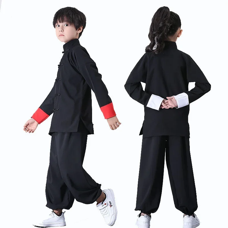 Chłopcy Dziewczynki Wushu Kostium Top Spodnie Garnitur Zestaw Tai Chi Folk stage Outfit Dzieci Kung Fu Uniform Tradycyjna chińska odzież