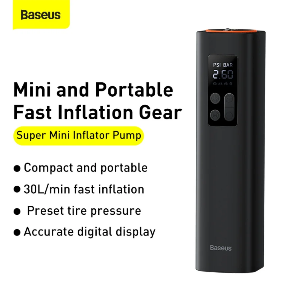 

Baseus Mini Car Air Compressor 12V Portable Car Tire Inflator 150PSI Smart Digital Inflatable Pump For Car Bicycle Boat Air Pump