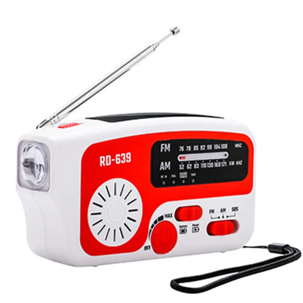 الطاقة الشمسية AM راديو FM في الهواء الطلق مصباح يدوي محمول LED ضوء الهاتف المحمول USB شاحن الطوارئ إنذار توليد الطاقة باليد