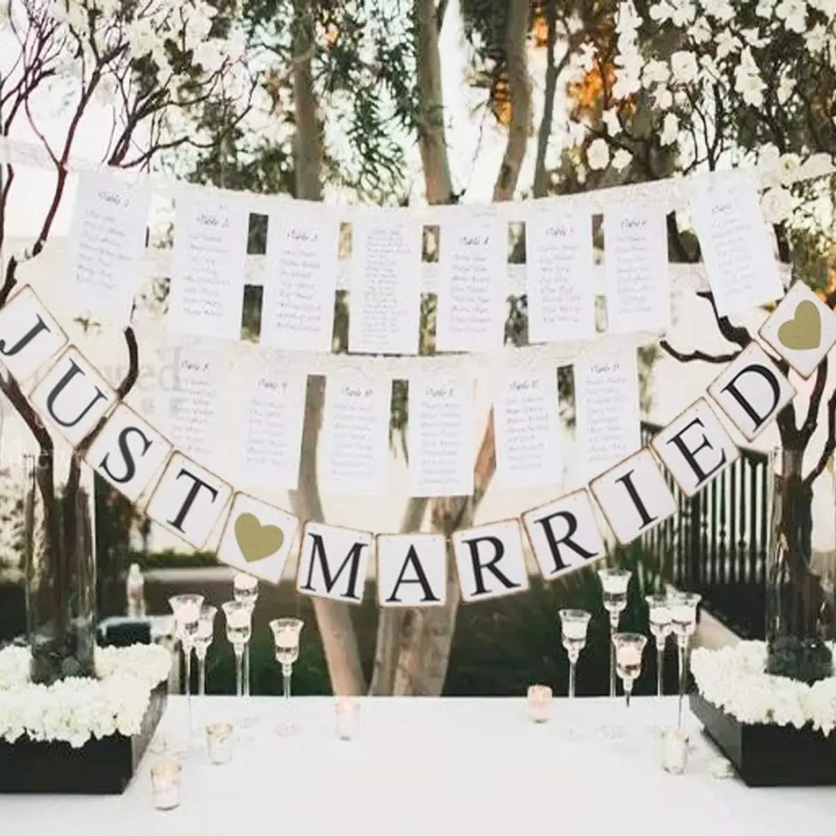 JUST Married Banner Autodekorationen, Goldglitter Just Married Sign Garland für Brautdekorationen, Foto-Requisiten-Dekorationen – Detail 7