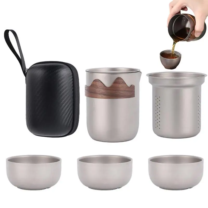 

Titanium Tea Ceremony Set Elegant Double-layered Kung Fu Tea Set Outdoor Camping Coffee Cup With Filter Easy-to-Use Design set