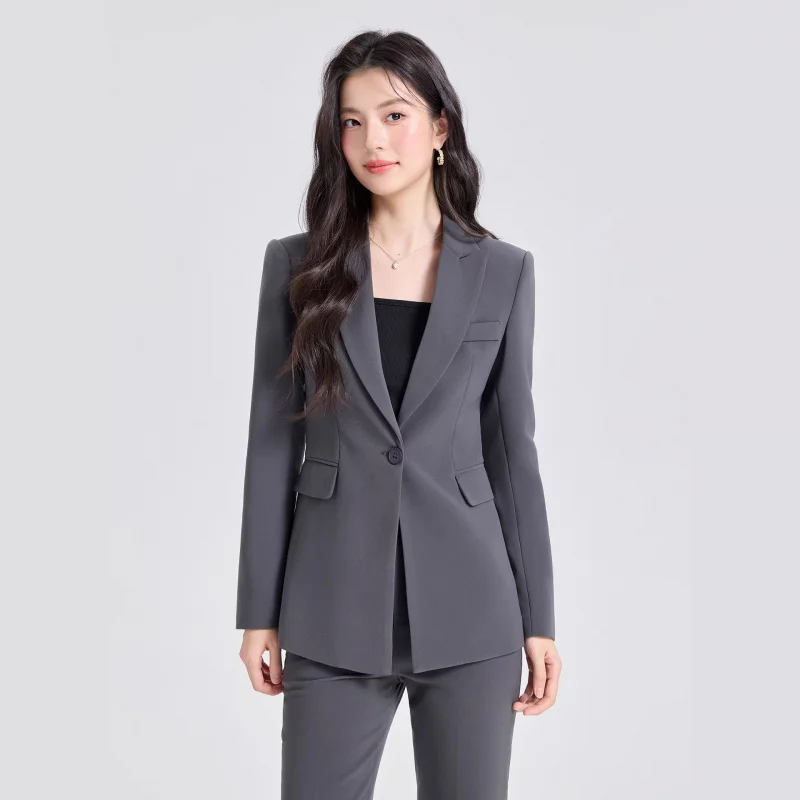 Spring and Autumn Navy Blue New Single-Button Elegant Professional Suit for Women, Formal Wear for Interview, Commuting, and Wor