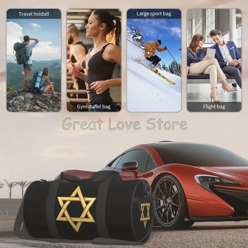 حقيبة سفر دائرية مطبوعة على شكل نجمة داود، حقائب يد متينة مقاومة للماء، حقيبة رياضية لليوجا والجيم، حقائب لياقة خارجية داخلية