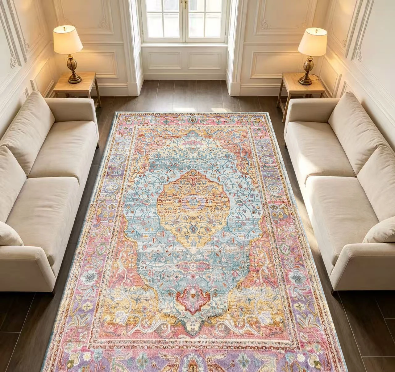 Vintage Oriental Medal Pattern Carpet Bohemian Style Colorful Gorgeous Carpet Suitable for Living Room Bedroom Home Decoration