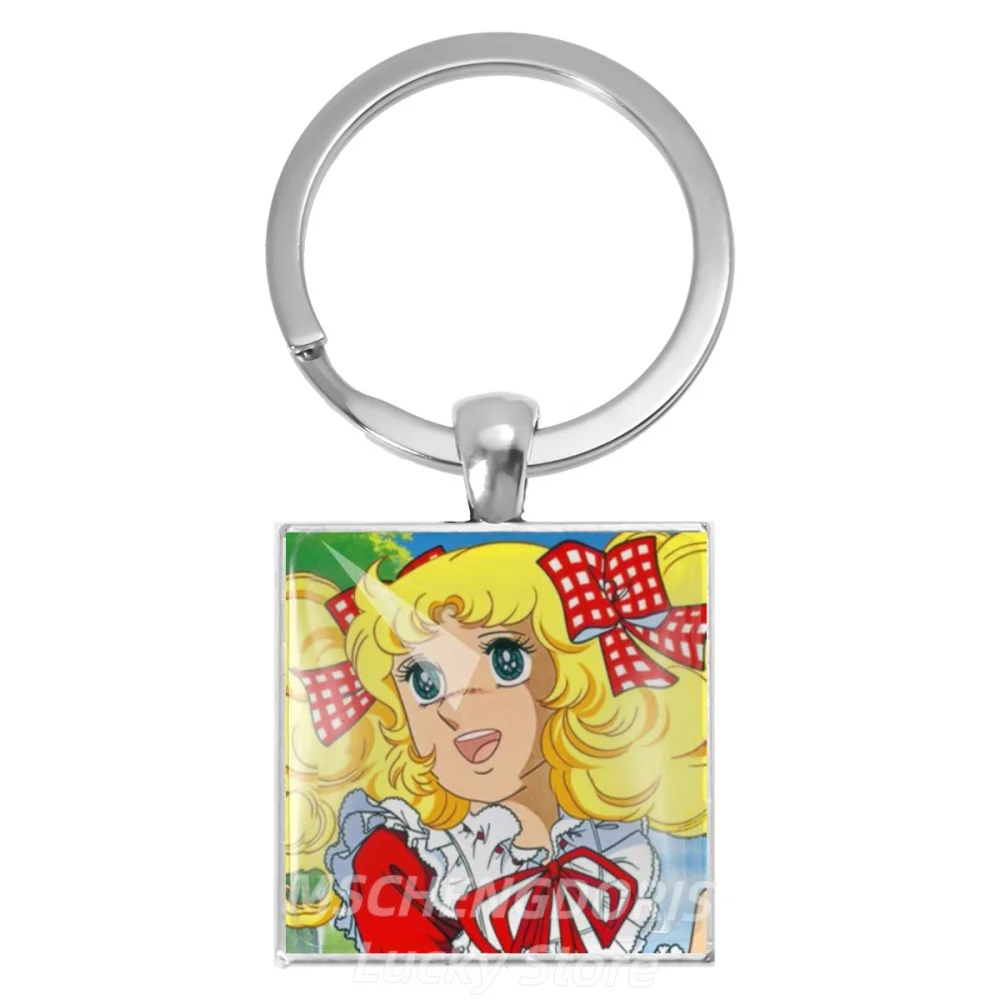 Colgante de Cabujón de Cristal Cuadrado de 25MM Vintage Candy Candy Anime Manga para Llavero, Adorno para Mochila de Cosplay, Regalo de Joyería de Cumpleaños MS027
