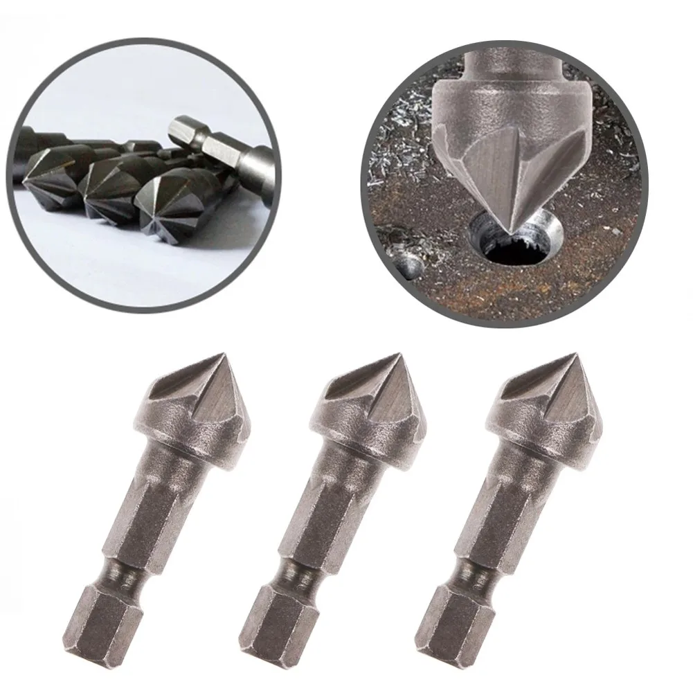 Professional Grade Chamfer Drill Bit Set Pack of 3 Hex Handle HCS Countersink Drill Bits Woodworking Essential