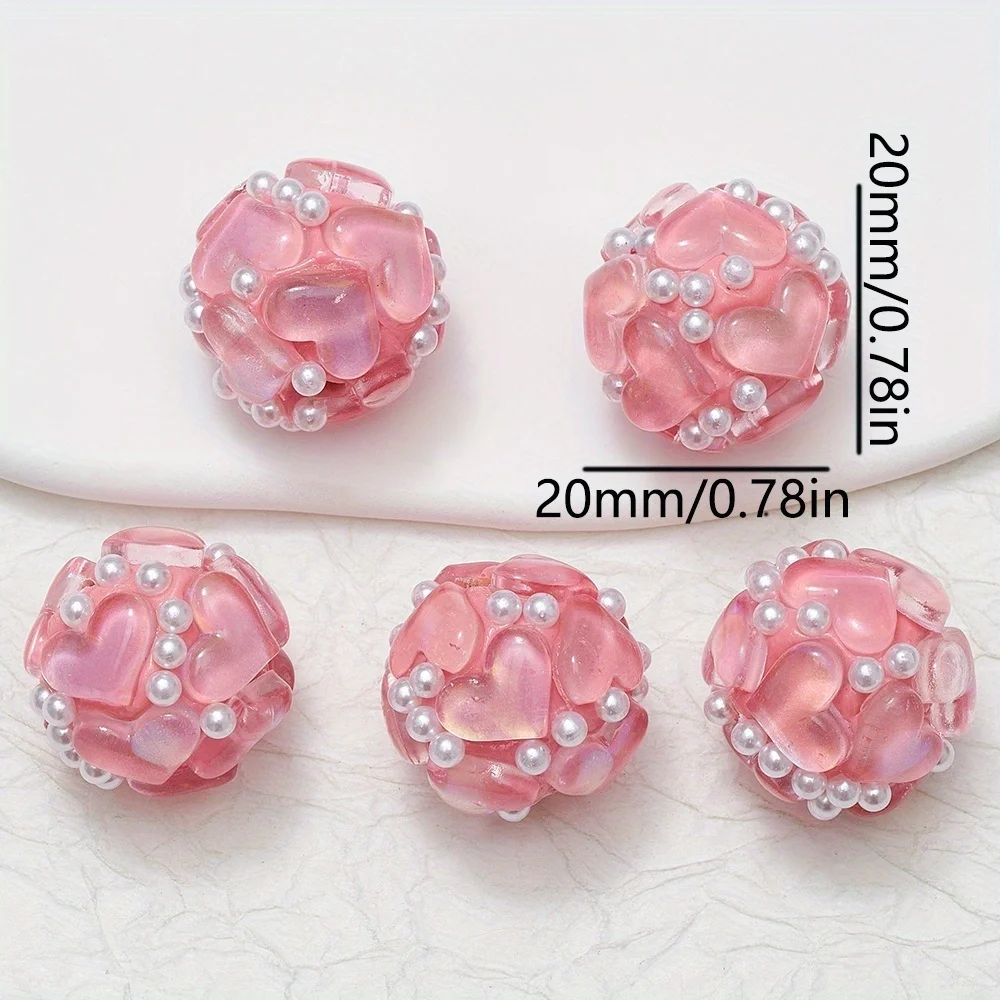 3pcs 20MM Heart Glass Rhinestones Pearls Polymer Clay Beads Round For Pen Decorate DIY Jewelry Keychain Necklace Making
