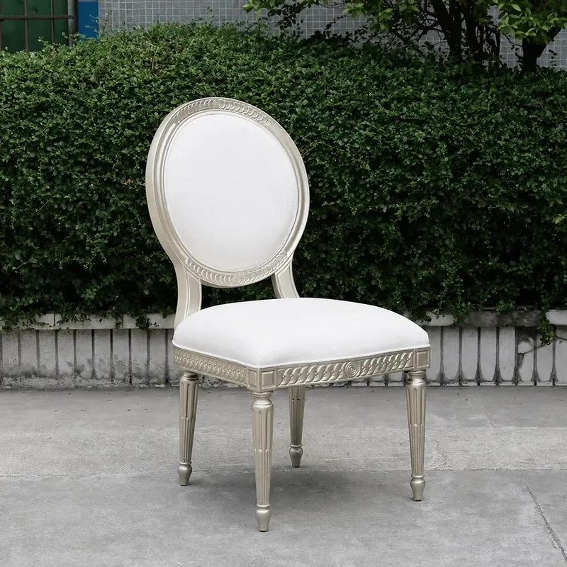 American Light Luxury Solid Wood Carved Flower Leisure Chair Modern Leather Art Book Chair Makeup Chair Champagne Dining
