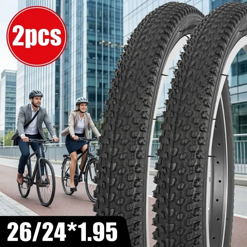 2Pcs 24 26 X 1.95 Inch MTB Mountain Bike Tire Set All Terrain Bicycle Tyres Replacement Cycling Rubber Parts For Adult Commuters