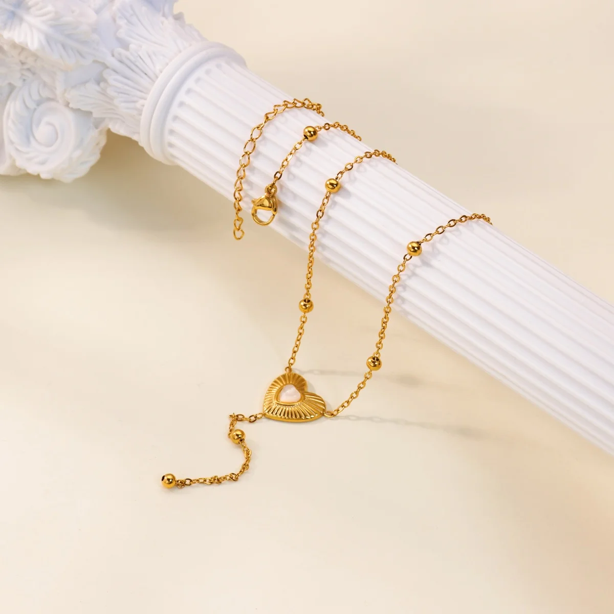Opal Heart Tassel Necklace For Women Stainless Steel Gold Color Bead Chain Heart Pendant Choker Fashion Party Jewelry Gift