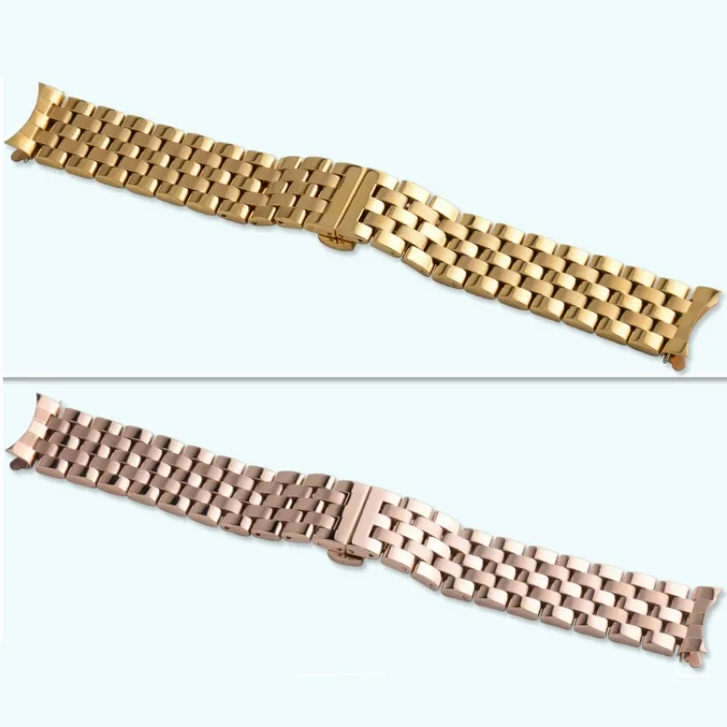 18mm 20mm 22mm 24mm Solid Stainless Steel Watch Strap Metal Folding Buckle Curved+Flat End Watch Bracelet Watch Accessories