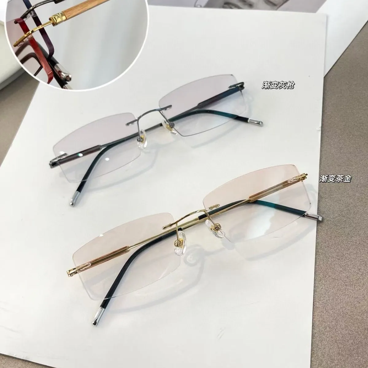 Reading Glasses Anti Blue Light Men Titanium Rimless Gold Blue / Grey Blue Ultra Light Comfortable Flexible Classic Eyeglasses