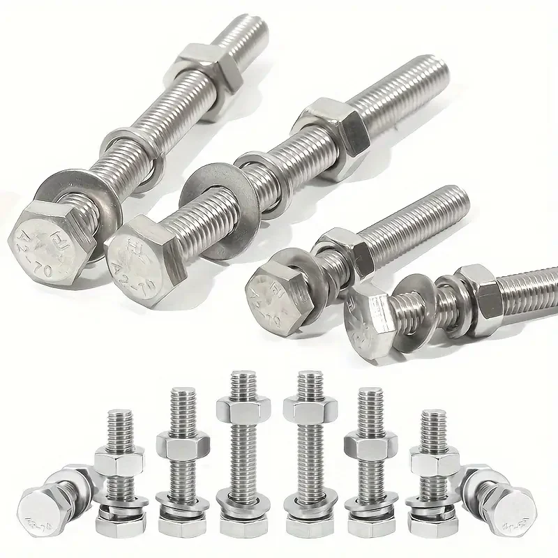 176/620pcs304 Stainless Steel M4/M5/M6/M8/M10 Heavy Duty Hex Bolts and Nuts Combination Kit Flat Washer Spring Washer