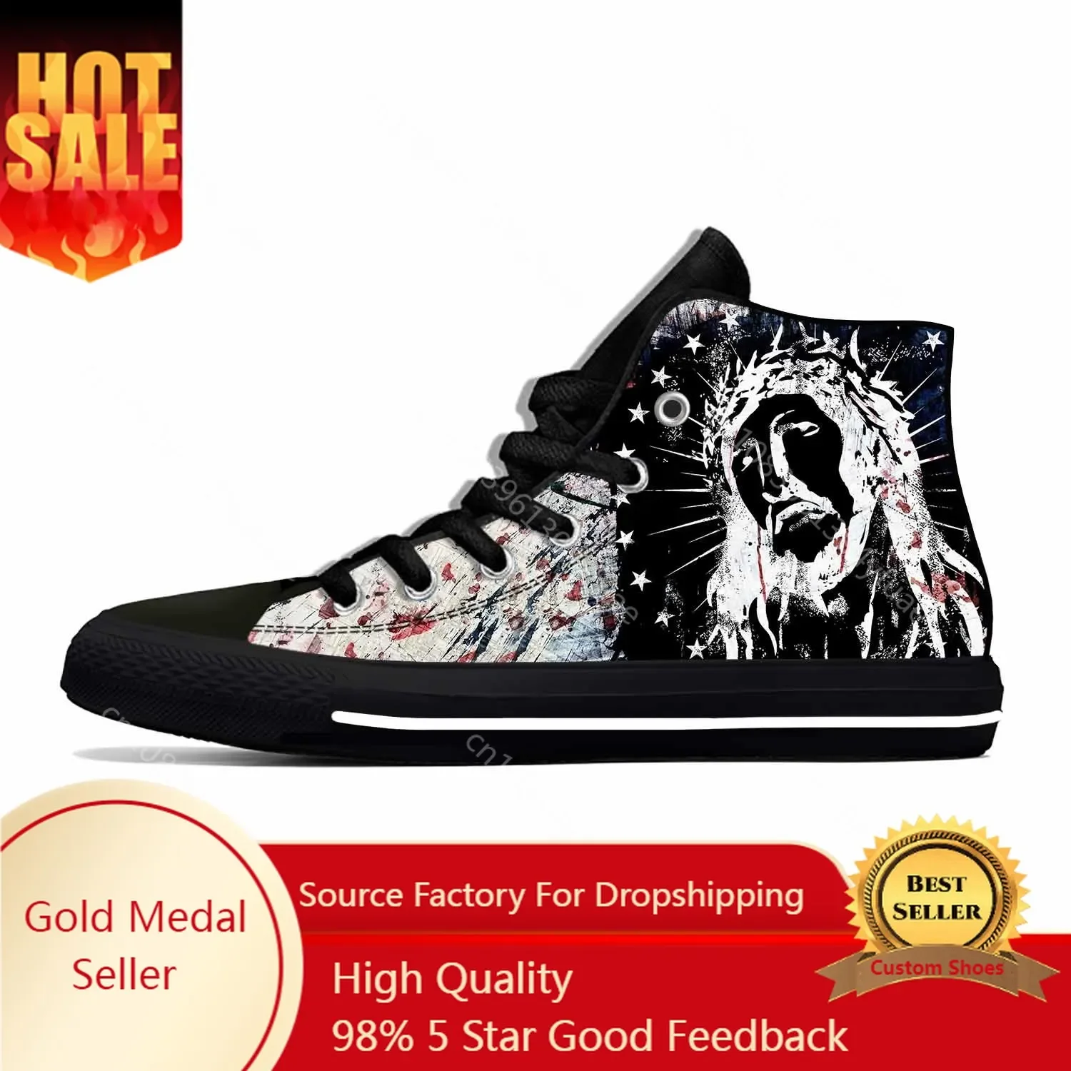 

Jesus Christ Christian Cross God Faith Religion Casual Cloth Shoes High Top Comfortable Breathable 3D Print Men Women Sneakers