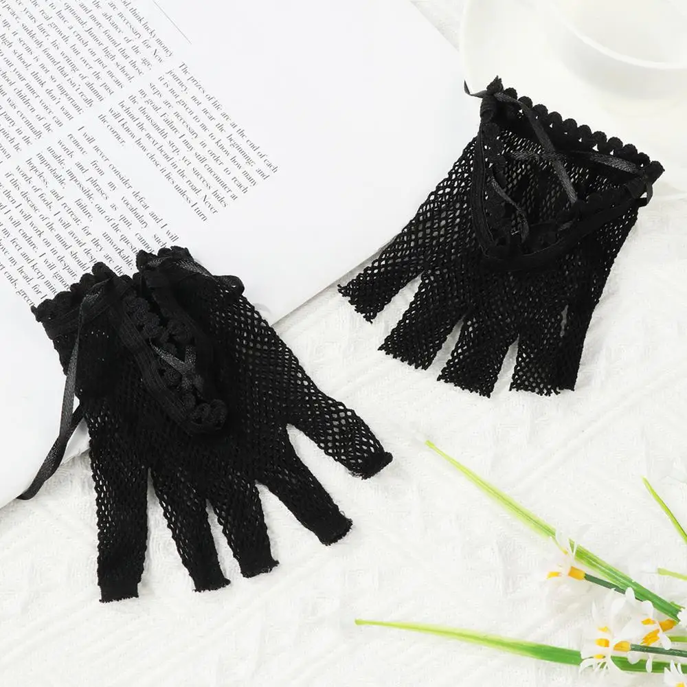 Fishnet Mesh Lace Wrist Band Fingerless Glove Mitt Sexy Goth Punk Rock Lolita Harajuku Arm Sleeve Party Halloween Short Gloves