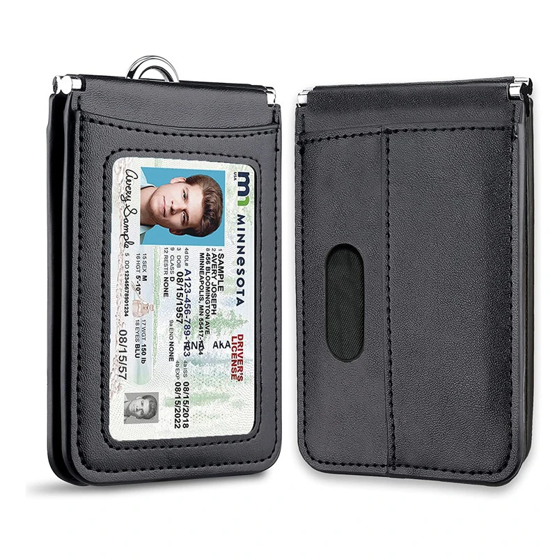 US Top Grade Genuine Leather ID Badge Holders with Neck Lanyard Formal Staff Office Worker Supplies Magnet closed ID Card Cover