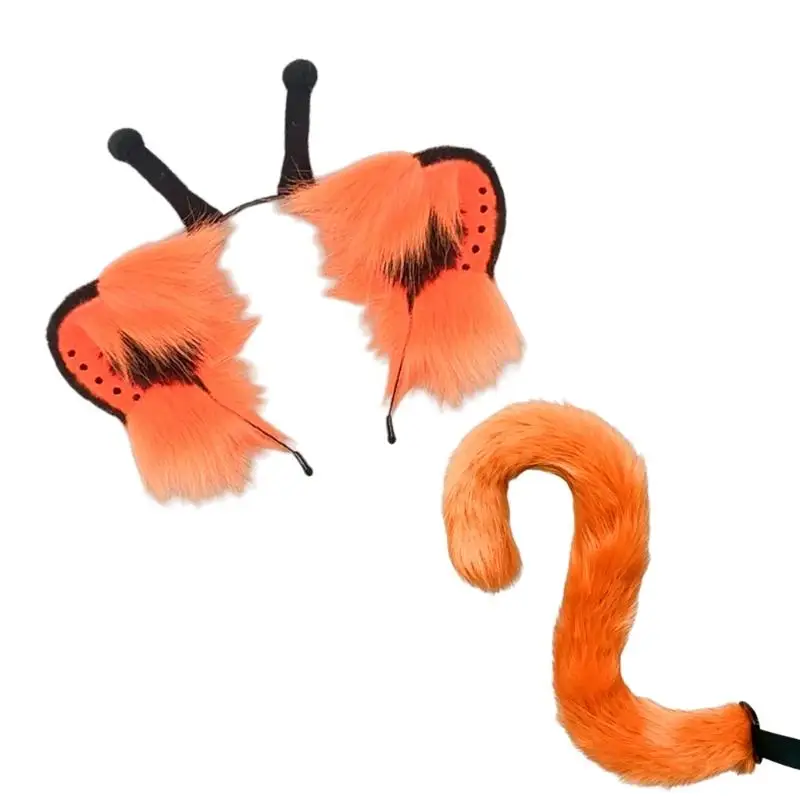 31BB Cats Ear Headbands Long Tail Animal Costume with Waist Strap for Holiday Styling