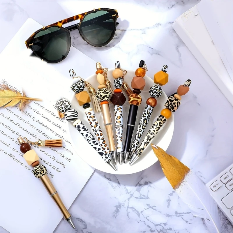 Caneta esferográfica beadável com estampa leopardo Caneta beadável para artesanato Caneta para escrita