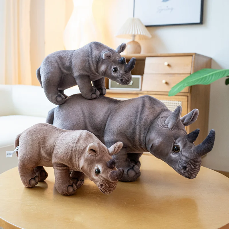 Simulation Cute Realistic Rhinoceros Plush Toys Soft Stuffed Animal Kawaii Rhino Doll Baby Sleeping Pillow for Kids Gifts Decor