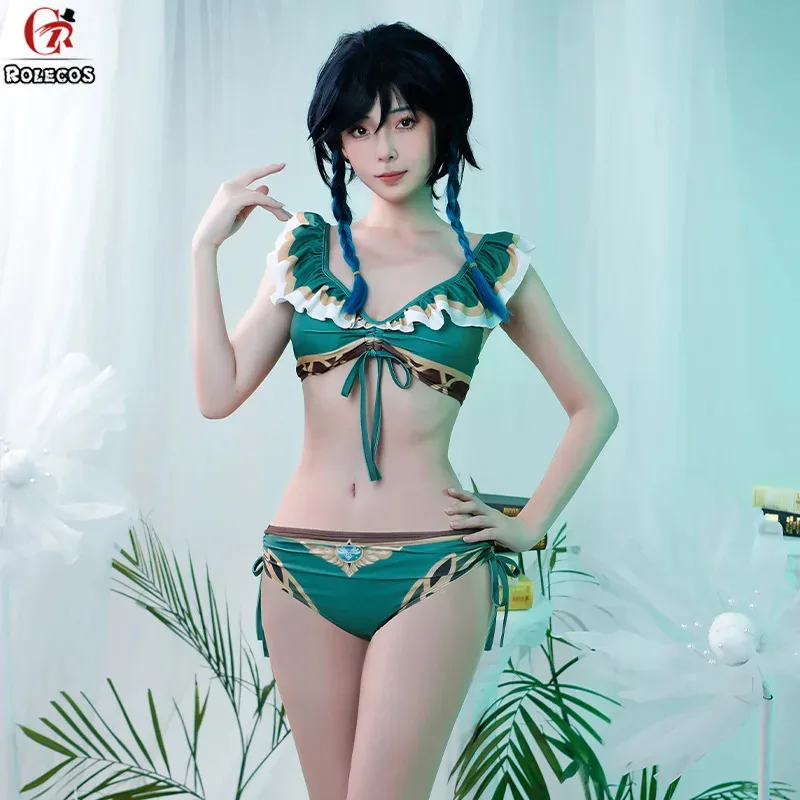 ชุดว่ายน้ำเวนดี้จากเกม Genshin Impact สีเขียวแบบแยกชิ้น ชุดว่ายน้ำเซ็กซี่สำหรับผู้หญิง ชุดคอสเพลย์ฮาโลวีน ชุดแฟนซีสำหรับเล่นบทบาทสมมติ;3,k8't,