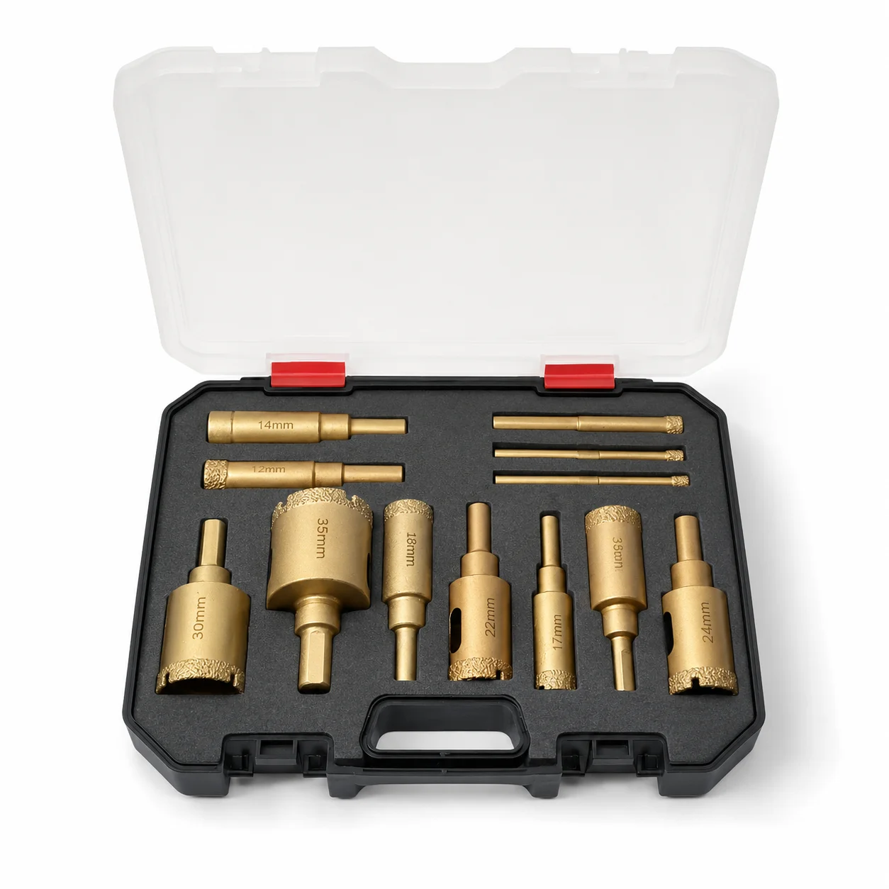 12Pcs Gold Plated Diamond Hole Saw Set 6-35mm, Hex Shank Diamond Core Drill Bits with Storage Case for Tile Glass Marble Stone