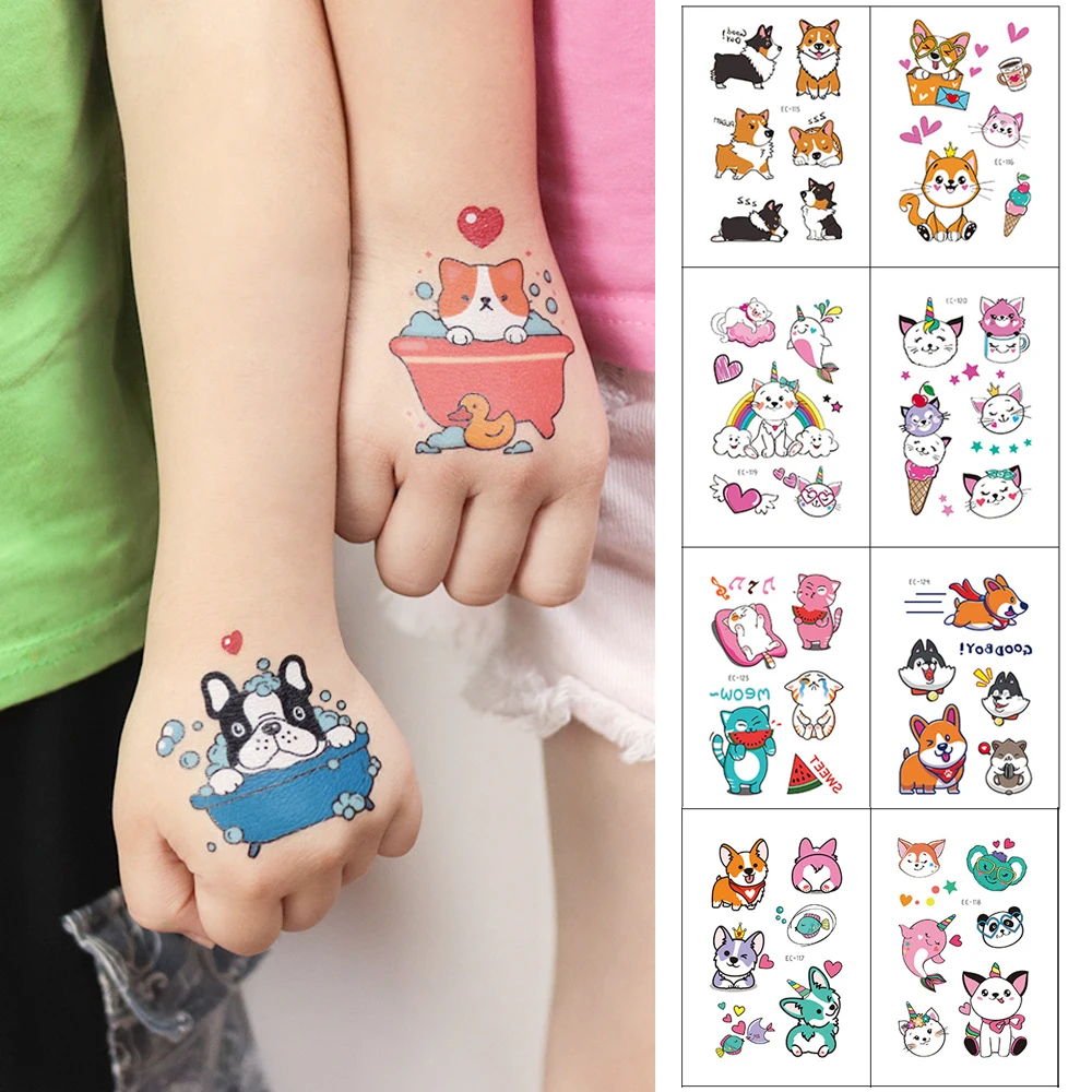 Cartoon Animals Waterproof Temporary Tattoo Cute Pet Cats Dogs Tattoo Stickers Children Kids Boy Girl Fake Body Art Flash Tattoo