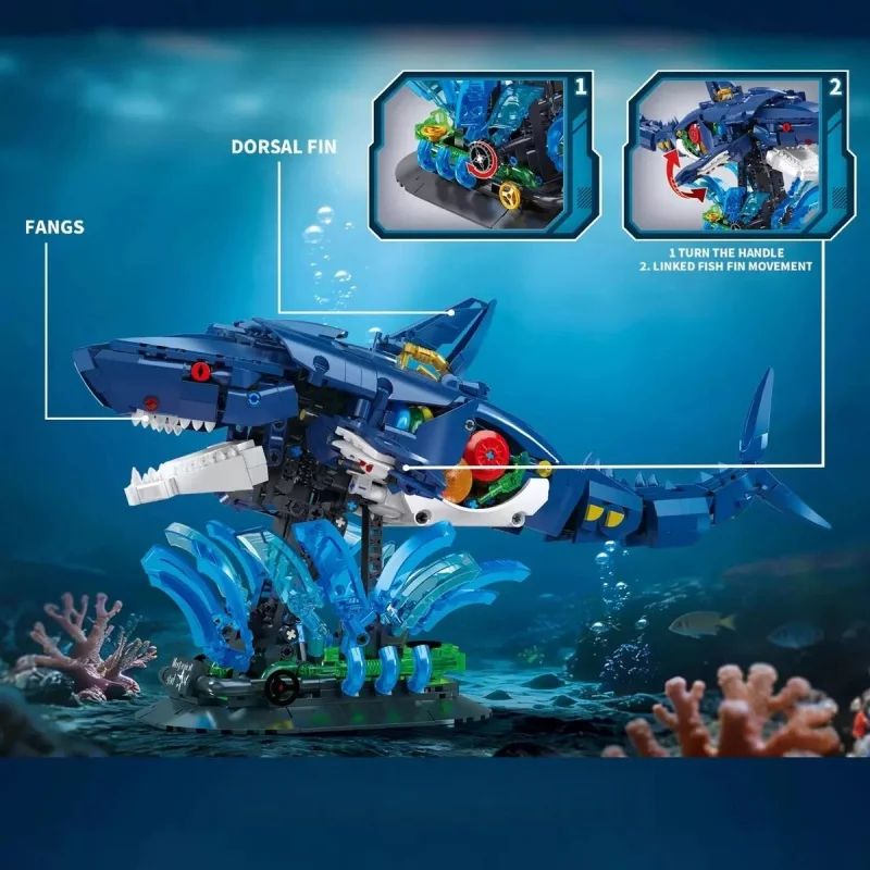 

Shark Building Toys Set with Display Stand, Marine Animal with Linkage Function, Home Decor Gift for Adults Teens Kids Boys