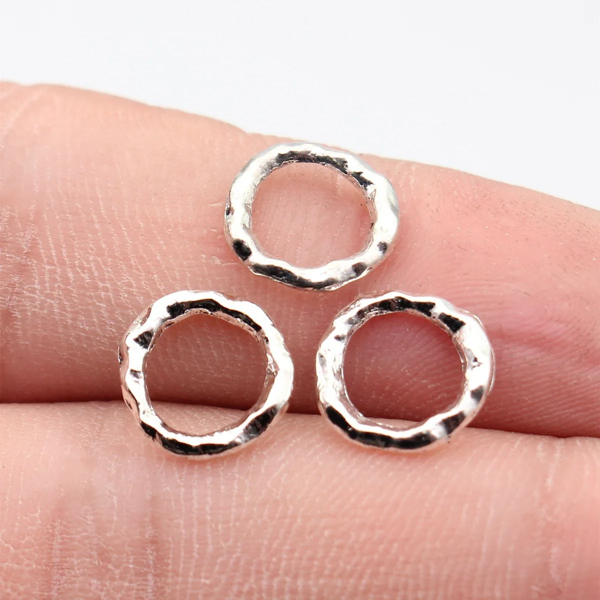 40pcs 11x11mm Antique Silver Color Hammer-Patterned Circle Connector DIY Jewelry Materials Bulk